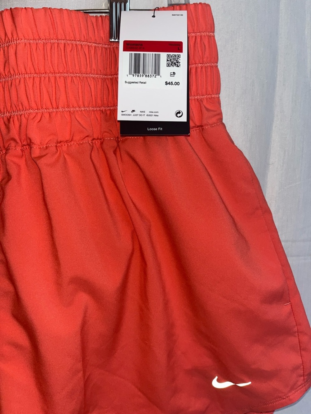 Nike Women’s Coral-Red Athletic Shorts with Smocked Waist - Picture 2 of 5